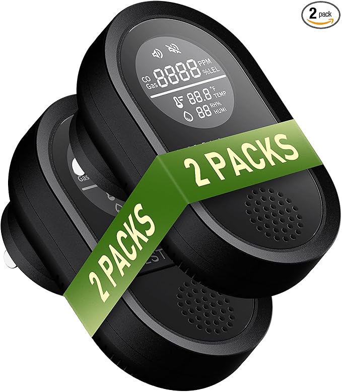 8-in-1 Natural Gas Leak Detector & Carbon Monoxide Detectors - Monitor CO, Natural Gas, Temperature & Humidity HD Screen with Gas & CO Monitor Alarm Sound Warning for Home, RV, Apartment Safety (2)