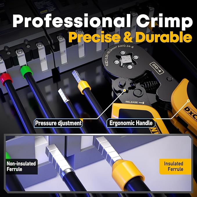 Crimping Tool For Ferrule Electrical Connectors - Ratcheting Wire Crimper for 24-8 AWG - Crimping Pliers - Wire Crimp Tool - Ferrule Crimper Plier - Crimping Tool set with Wire Strippers