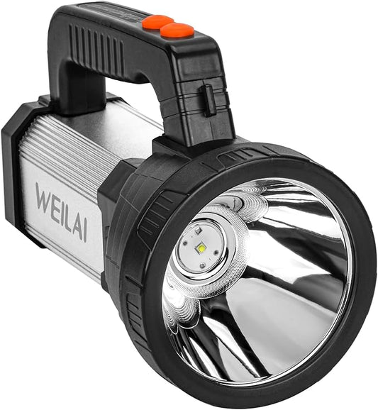 Superbright Handheld LED Spotlight Flashlight Powerful Searchlight USB Rechargeable Lantern Waterproof Tactical Torch Portable 6 Light Modes Side Floodlight (White Light)