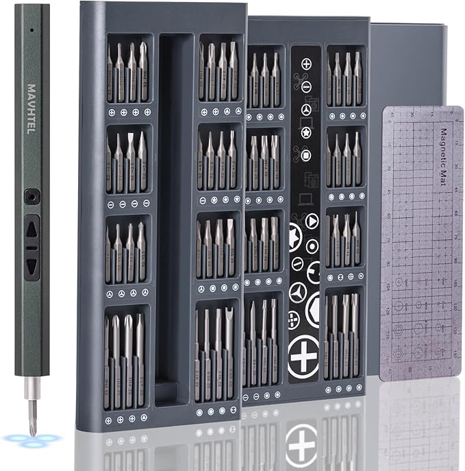 Electric Screwdriver Cordless, 66 In 1 Mini Screwdriver Set, 2 Gears Torque, Powerful Motor, S2 Steel Magnetic Bits, Type-C Fast Charge, Precision Screwdriver for Phone,Laptop,Camera,Watch,Drone,Toys