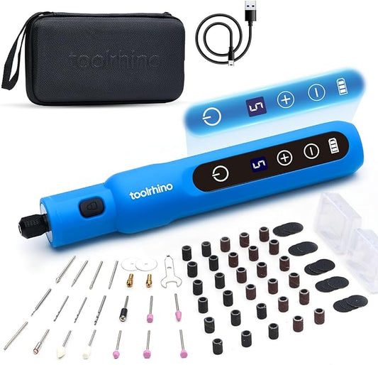 Cordless Rotary Tool Kit, 3.7V Wood Carving Tools with 5 Speed and 62 Accessories, Multi-Purpose Mini Rotary Tool for Sanding, Cutting, Engraving, Drilling, Polishing, DIY Creations, Blue
