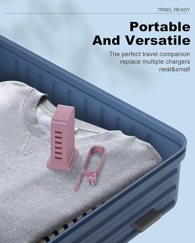 USB C Charging Station - USB Charging Hub,6 Port USB Charger Tower for iPhone 15/14/13/12, iPad, Samsung Galaxy, Google Pixel,HTC, and Multiple Devices (pink-50W)