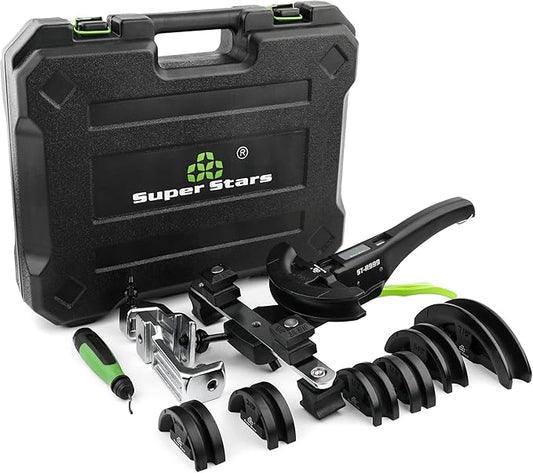 Super Stars Tubing Bender Kit 1/4in-7/8in Ratchet Copper Pipe Bender Tool Set HVAC 90° Bend with 7 Dies for Refrigerator Air Conditioner