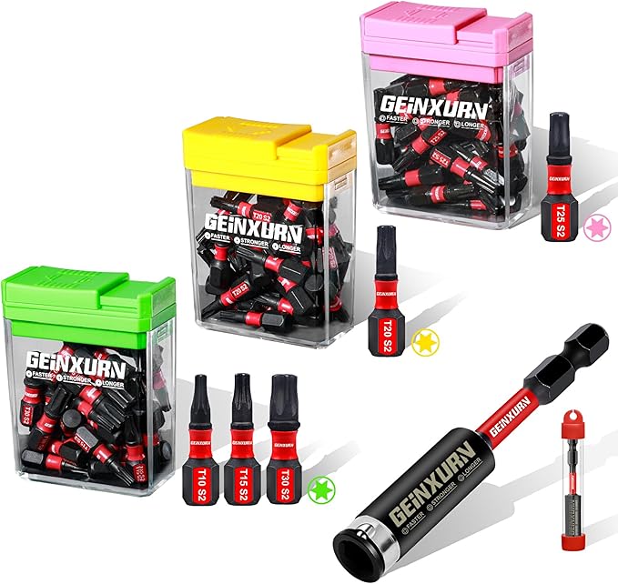 Impact Torx Screwdriver Bits Set,90 Pcs 1" Magnetic (T10/T15/T20/T25/T30) S2 Steel Multi Star Driver Bit and Bit Holder with Storage Colorful Box