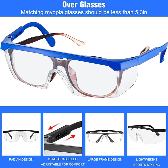 64 Pairs Safety Goggles Bulk Lab Goggles for Science Class over Glasses Eye Protection Glasses for Men Women Kids(Blue, Black)