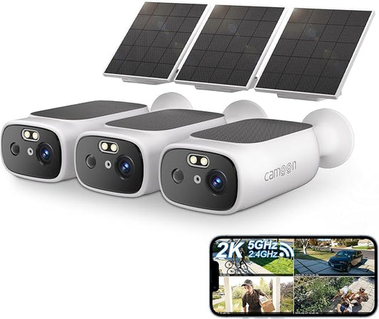 2K Solar Camera Outdoor Wireless-5/2.4Ghz WiFi Cameras for Home Security, AI Motion Detection, Color Night Vision, SD Card/Cloud Storage, Waterproof, Compatible with Alexa/Google Home (3 Cameras)
