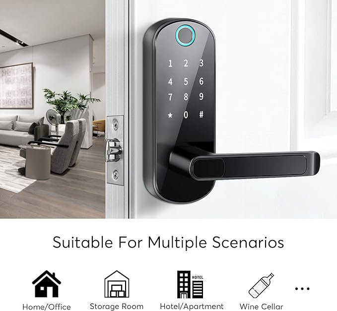 TTLock Smart Lock - Bluetooth Enabled Fingerprint & Touchscreen Keyless Entry Auto Lock for Front Door, Office, Apartment, Garage