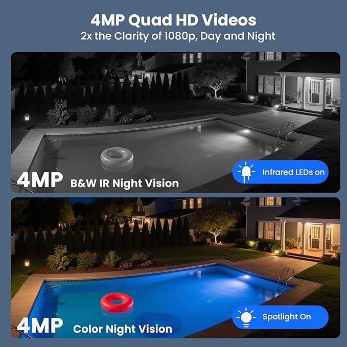 XMARTO Solar Security Cameras Wireless Outdoor, WiFi6 NVR with 64GB Micro SD Card, 10PCs 4MP QHD Home Security Camera System with 10CH Expandable NVR, 120 Days Local Storage, All-Weather Solar Charge