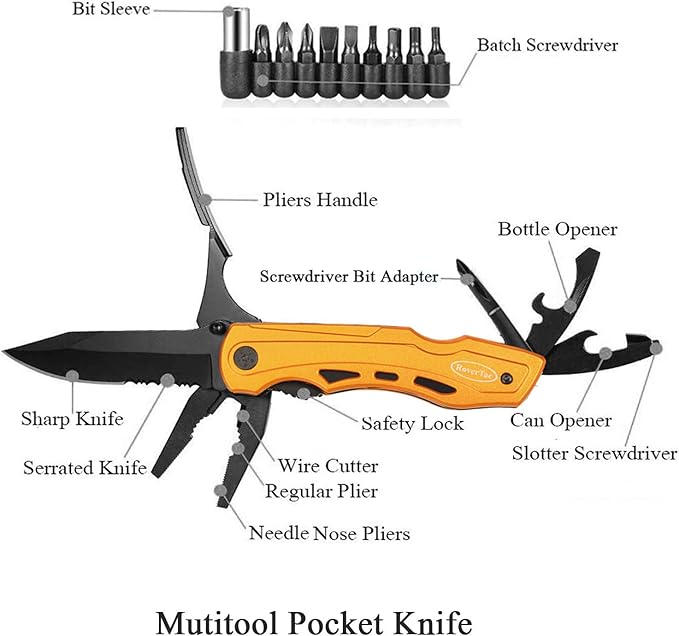 RoverTac Multitool Knife – 15-in-1 Pocket Knife with Pliers, Wire Cutter and Screwdrivers – Perfect Gifts for Men, Dad, Husband – Durable Camping Gear for Christmas, Father’s Day, and Birthdays