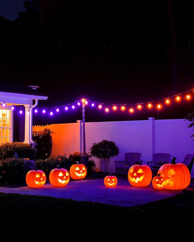 Purple Light Bulb and Orange Light Bulb, 24 Pack S14 LED Bulbs, Shatterproof 2 Watt Replacement Bulbs for Outdoor String Light, Decorative E26 Base Filament Halloween Light, 120V