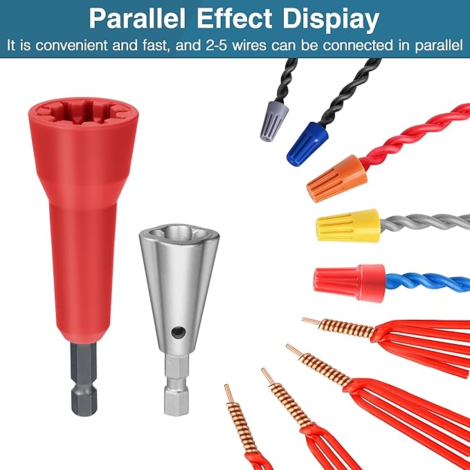 Wire Nut Twister,Wire Twisting Tool,Wire Nut Twiter for Drill,Spin Twist Wire Connector Socket,Wire Connector Driver with 1/4" Chuck,Wire Stripping and Twisting Tool(Wire Nut Twister Red)