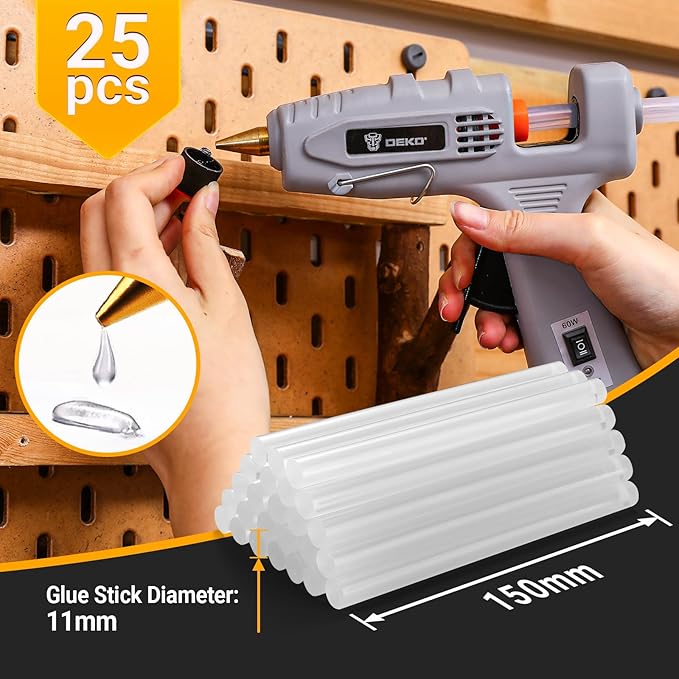 Hot Glue Gun Full Size: DEKOPRO 60/100Watt Dual Temp Hot Glue Gun Kit with 25 Glue Sticks, Organize Storage Case, Heavy Duty Heat Glue Gun Tool Set for Home Repair, Art & Crafts, DIY