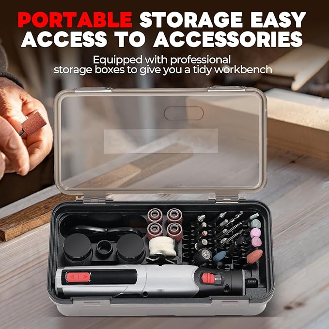 Rotary Tool Kit - 4V Power Rotary Tools, PHALANX Rotary Tool 80PCS Accessories 4000mAh Li-Ion Battery, 9 Speed Adjustment Multi-Purpose Engraver Tool for Wood Cutting Sanding Light-Duty DIY Crafting