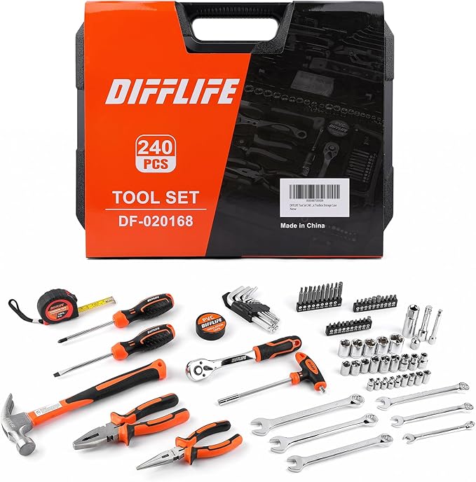 Tool Set 240 Piece Socket Wrench Auto Repair Tool Combination Package Mixed Tool Set Hand Tool Kit with Plastic Toolbox Storage Case
