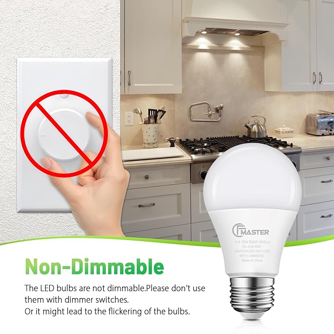 A19 LED Light Bulb, LED Bulbs 100 Watt Equivalent, 5000K Daylight Light Bulbs, 1500 Lumens, E26 Standard Base Lightbulb, Non-Dimmable 15W Bright White Bulbs for Home, ETL Listed(10-Pack)