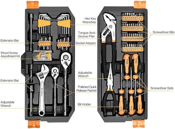 DEKOPRO 192 Piece Mechanics Tool Set Socket Wrench Set, Plastic Storage Case with Auto Repair Hand Tool Kit Wrench Tool Box Set
