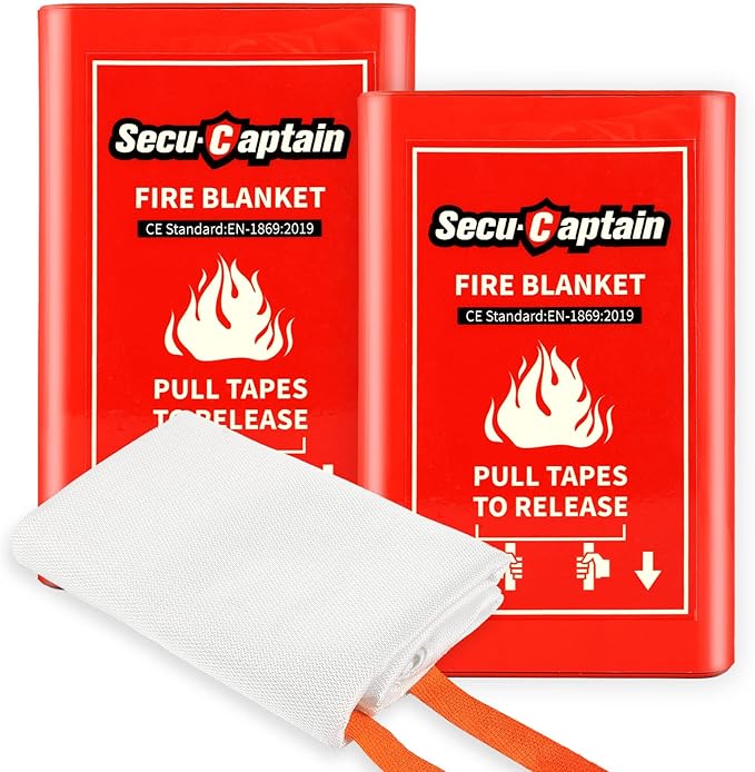 SecuCaptain Emergency Fire Blanket for Home and Kitchen - 40"x40" Flame Suppression Fiberglass Fire Blankets for House Camping Car Office Warehouse Emergency Survival Safety 2 Pack