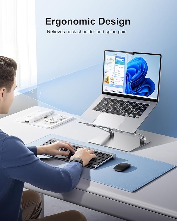 Adjustable Laptop Stand Ergonomic Computer Riser Aluminum Laptop Stand for Desk Portable Notebook Stand Laptop Riser Holder Compatible with 10-17.3’’ Laptops Tablets,Silver