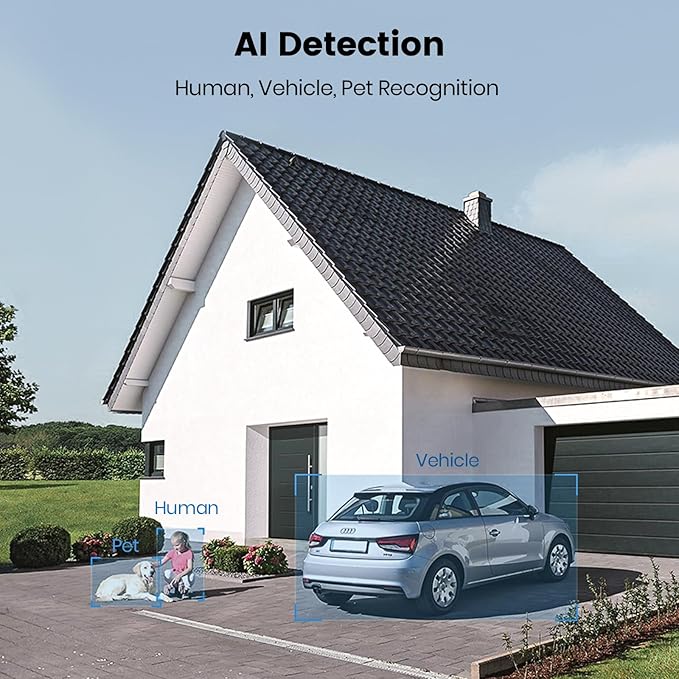 AOSU 3K Wired Security Camera Outdoor - Smart 24/7 Recording WiFi Camera for Home Security w/Sound Light Alerts, 360° View, Auto-Tracking, Camara de Seguridad para Casa (2.4Ghz WiFi Only)