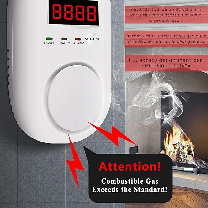 Natural Gas Detector Plug-in Propane Gas Detector for Home & RV Gas Leak Detector for LNG, LPG, Methane.