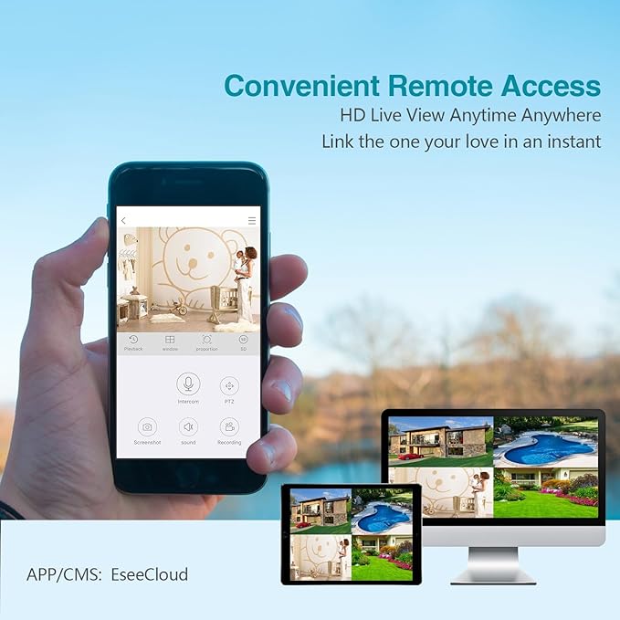 10CH Expandable Wireless Security Camera System with 10.1" Monitor 4pcs 5MP Indoor Outdoor Camera 1-Way Audio Night Vision Motion Detection Home Business CCTV Surveillance 1TB HDD