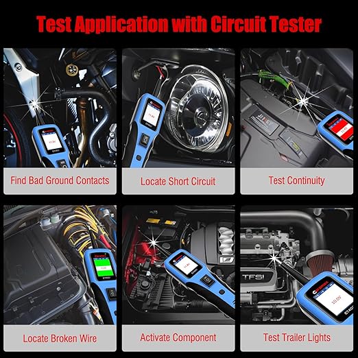 Automotive Power Circuit Probe Tester 12-24V Trailer Light Tester with 0.7mm Non-Piercing Probe Kits&40FT Cord Resistance&Duty Cycle Digital Multimeter Short&Open Finder Diode Diagnostic Tool