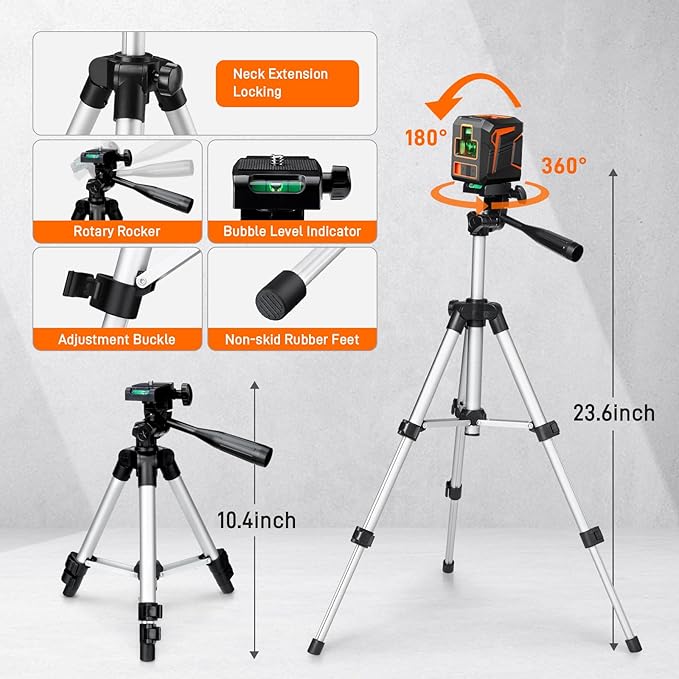 Laser Level with Tripod Self Leveling Cross Line Laser Level 100ft Green Line Leveler Tool with Manual Mode IP54 Waterproof for Picture Hanging, Tile, Construction Indoor Project