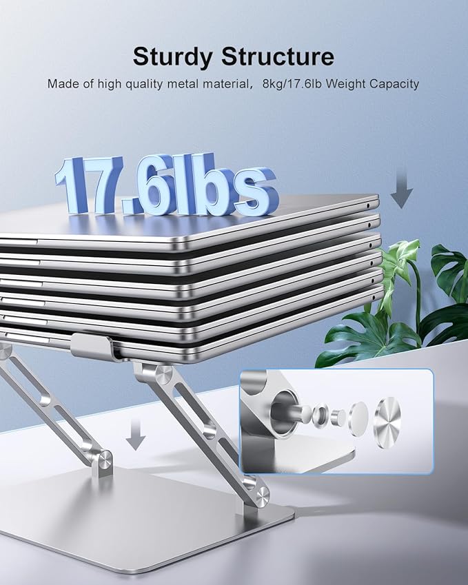 Adjustable Laptop Stand Ergonomic Computer Riser Aluminum Laptop Stand for Desk Portable Notebook Stand Laptop Riser Holder Compatible with 10-17.3’’ Laptops Tablets,Silver