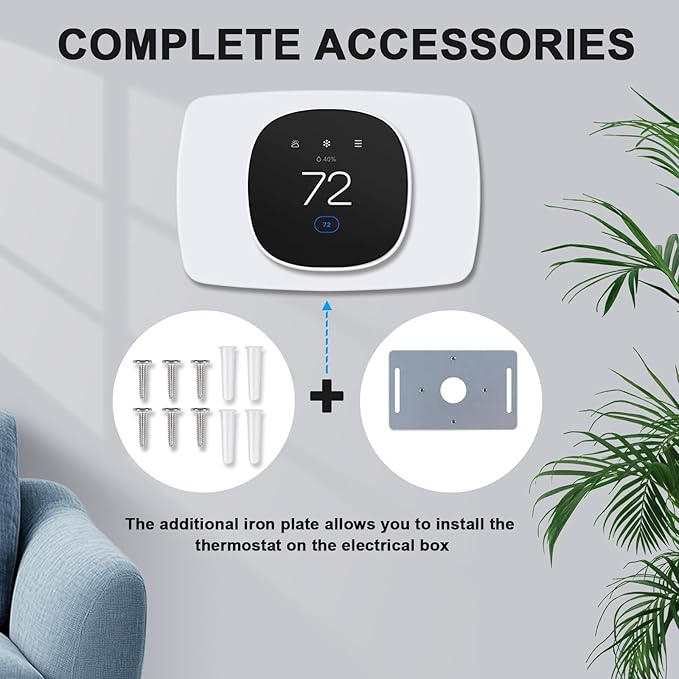 AUURIO Thermostat Wall Plate Compatible with 2025 ecobee Smart Thermostat Essential Trim Kit Increased Decorative Coverage Stylish Programmable WiFi Thermostat Accessory Trim Plate Easy Installation