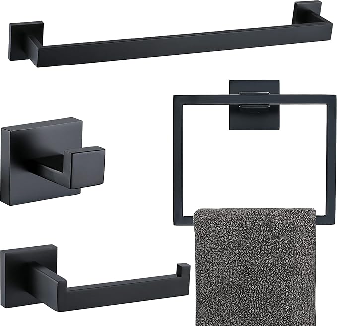 Matte Black Bathroom Accessories Bath Accessories Set Towel Racks for Bathroom Towel Holder Black Bathroom Hardware Set Black Bathroom Towel bar Sets Stainless Steel Bath Accessories kit 23.6 Inch