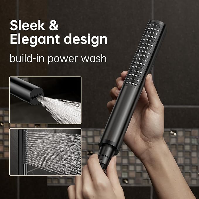Veken 10" Luxurious All Metal Rain Shower Head with Handheld Spray Combo, High Pressure Rainfall Square Shower Heads with Extension Arm, Wide Dual Showerhead, Bathroom Accessories, Matte Black