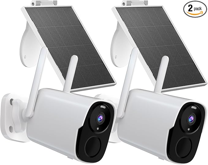 Rraycom Solar Camera Security Outdoor, Solar Powered WiFi System Surveillance Camera with 2K Color Night Vision, 2 Way Talk, Spotlight & Siren, Compatible with Alexa