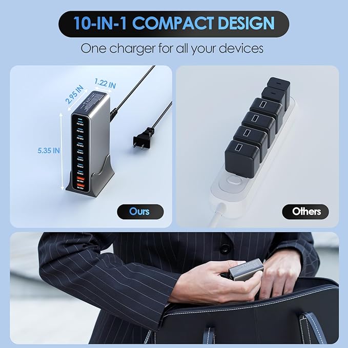 800W USB C Charger Block, 10 Port Charging Station, GaN Ⅲ Charging Station for Multiple Devices, Travel Charger for Multiple Devices, USB C Charging Hub Compatible with MacBook iPhone iPad Dell