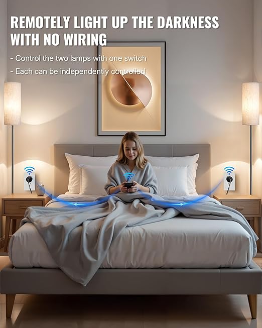 Black Remote Control Outlet Plug, WILAWELS Wireless Light Switch, On Off Remote Switch Outlet for Lights, Lamps, Home Appliance, 100ft RF Range, FCC Listed (1 Controller + 2 Outlets) H05RC1206