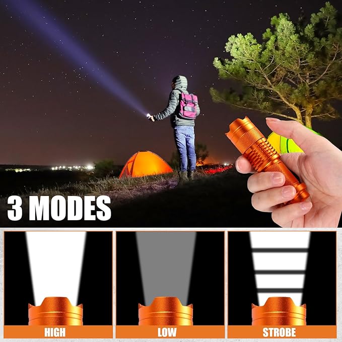 Fumete 20 Pieces LED Flashlight Mini 3 Mode Tactical Torch Small Water Resistant Pocket Flash Light Adjustable Focus Light Pen for Men, Father, Indoor Outdoor Hiking(Orange)