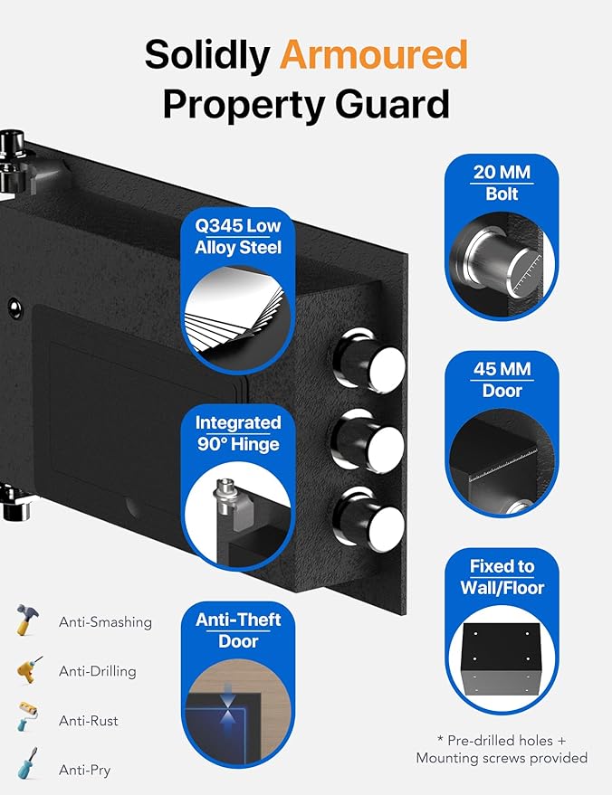 FORFEND Smart Home Safe | WiFi Safe Box App Lock/Alarm | Voice Command, Kidnap Alarm, Tamper Detect, Frozen Mode, Sub Account| Digital Safe Anti Theft