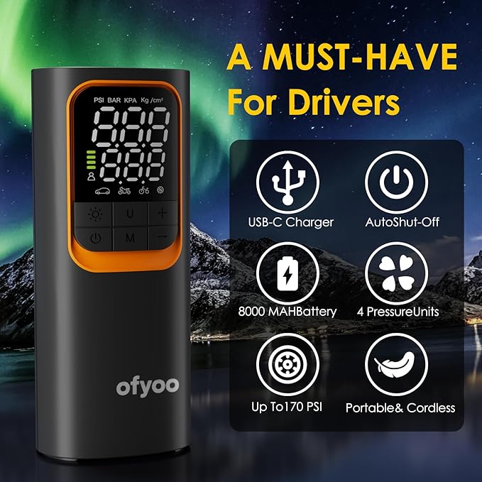Tire Inflator Portable Air Compressor,Air Pump with 170PSI High Pressure,Digital Tire Pressure,Preset Pressure Automatic Stop,Inflating Cars/Bicycles/Motorcycles/Balls,USB Charging Portable