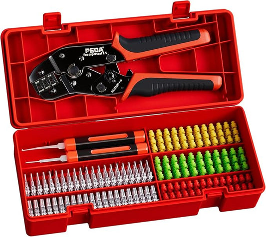 PEBA Crimping Tool, Ratchet Crimping Pliers 22-14 AWG, Compatible with AMP SUPERSEAL 1.5mm series Pin Terminals, with 50 Pairs Superseal 1.5mm Electrical Connector Terminal Female Sockets/Male Pins