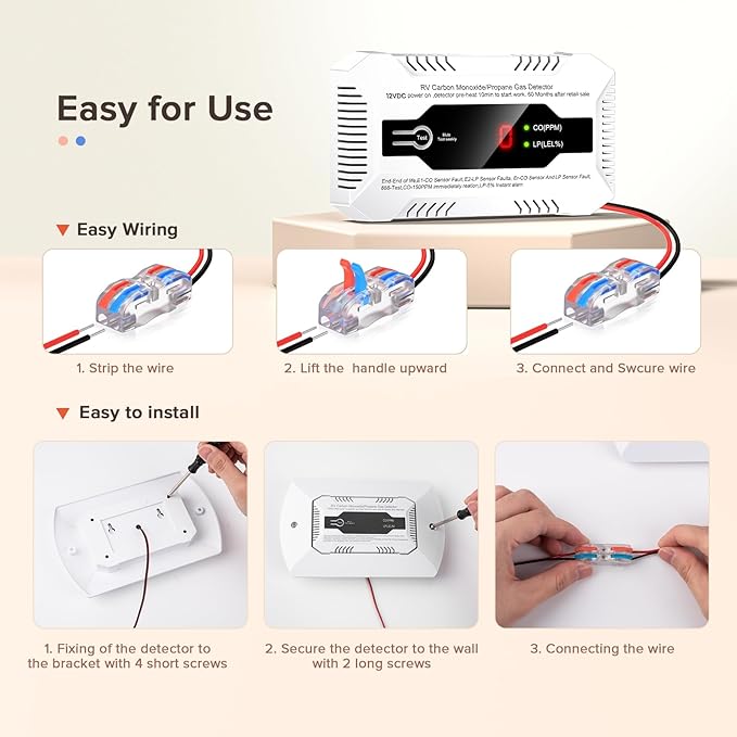 Nuleto RV Carbon Monoxide & Propane Gas Detector, 2 in 1 Dual CO/LP Gas Alarm with Separate LED Indicator Light, DC 12V with Bracket for Motorhome Travel Trailer, Motor Coach, Truck Camper, White