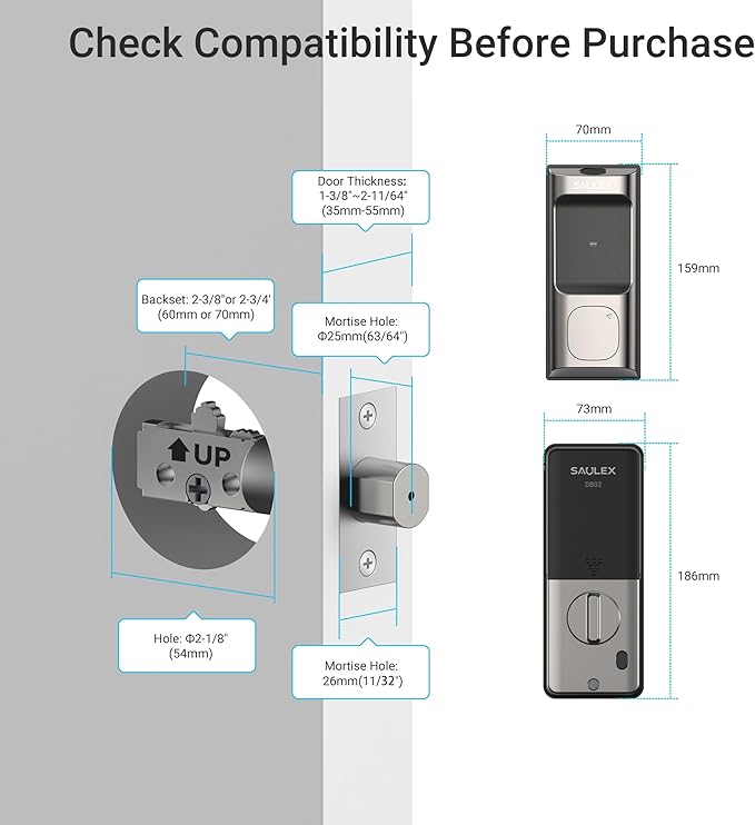 Saulex DB02 WiFi Smart Lock with Fingerprint (No Gateway Required),5-in-1 Keyless Entry Front Deadbolt, App Remote Control, Easy Installation,Auto-Lock.