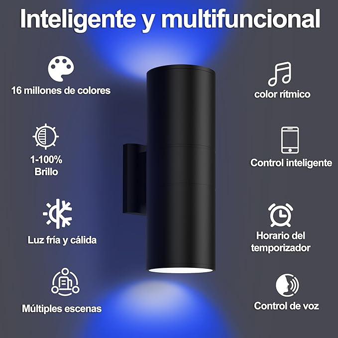 Smart Outdoor Wall Light Sconce, Up and Down 60W RGBCW Color Changing Porch Light, App & Remote Control, Dimmable 2700K-6500K LED, IP65 Waterproof Exterior Wall Mount Light, Works with Alexa