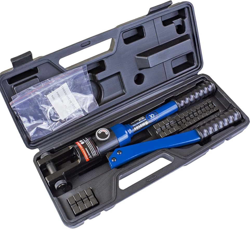 AMZCNC 12 Ton Hydraulic Crimping Tool with 9 Standard American Dies, Crimps 8AWG to 4/0 AWG, Hardened Steel Construction with Oxidized Surface for Durability(Standard US 8AWG to 4/0AWG)