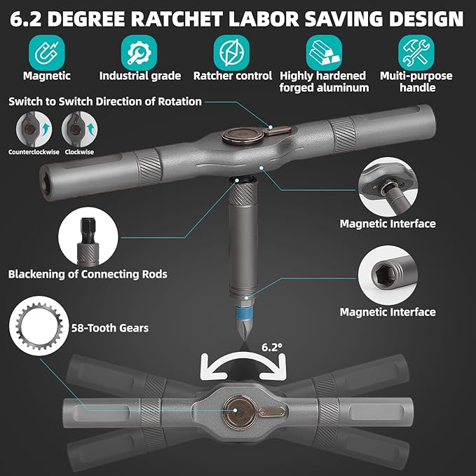 42 in 1 Magnetic Screwdriver Set, Ratchet Screwdriver Magnetic, 42 in 1 Diy Screwdriver Set Ratchet Handle Detachable Versatile Toolkit for PC, Furniture, Bicycle (Grey)