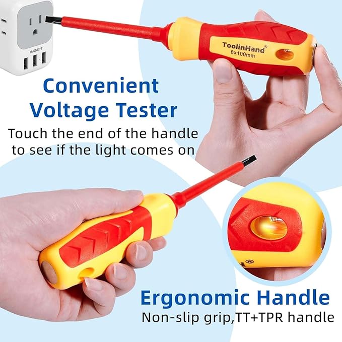 9 PCS 1000V Insulated Electrical Screwdriver Set, 4 Phillips and 5 Slotted Screwdrivers, with Voltage Tester, CR-V Magnetic Tips, Professional Electrician Electrical Screwdriver Tool Set