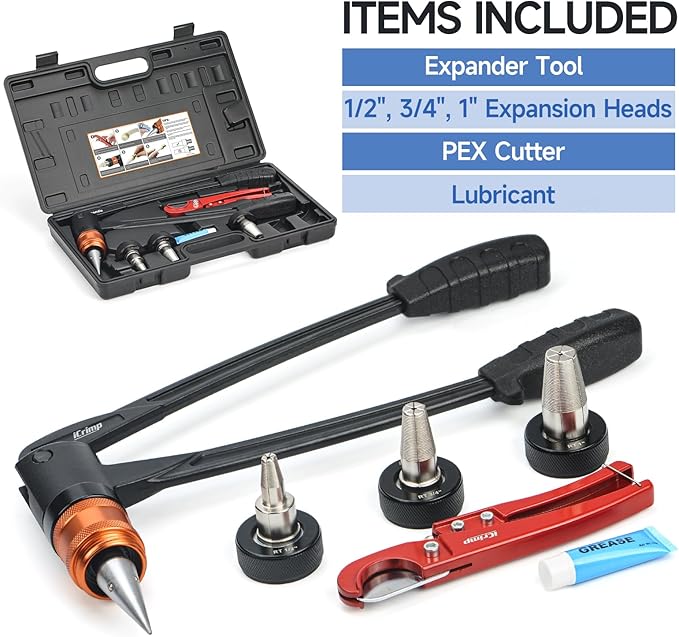 iCrimp PEX-A Expander Tool Kit with Self-Rotary Expansion Heads 1/2,3/4 and 1-Inch,PEX Cutter included for Uponor ProPEX,Wirsbo