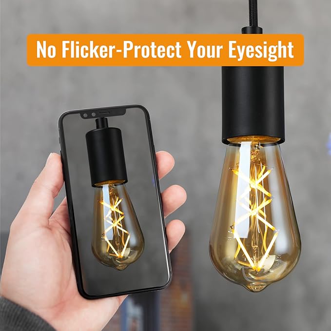 OMED LED Edison Bulb Dimmable Amber Glass, 60 Watt Equivalent LED Light Bulbs Soft White, ST64 E26 Bulb 60W 2700K, Vintage Spiral Filament LED Bulbs with Teardrop Top, 600LM,UL Listed, 2 Pack