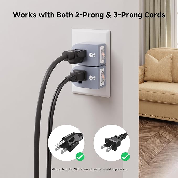 Cable Matters [ETL Listed] 3-Pack Grounded Outlet Switch with ON Off, Plug Switch ON Off, Single Outlet Adapter ON/Off, Gray