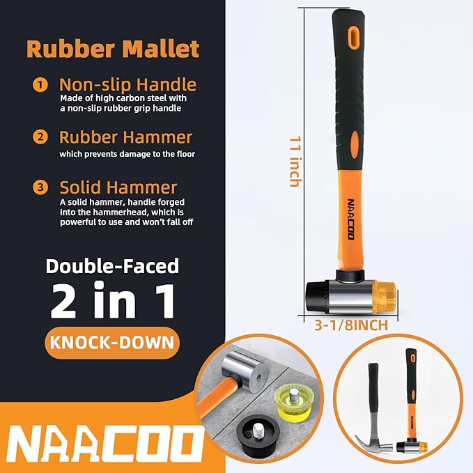 Laminate Flooring Tools,Vinyl Flooring Tools, Heavy Tapping Block, Heavy Pull Bar, 10”Contour Gauge, 20pc Upgrade Flooring Spacers, Rubber Mallet - Professional 5 in 1 Flooring Installation Kit