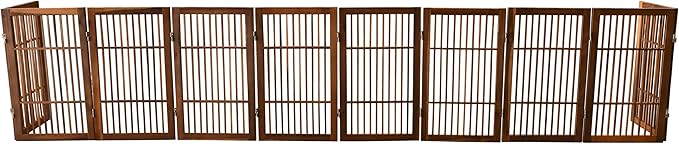 Pet Dog Gate Strong and Durable Freestanding Folding Acacia Hardwood Portable Wooden Fence Indoors or Outdoors by Urnporium (Brown Pet Gate, 10 Panel 30" Tall)