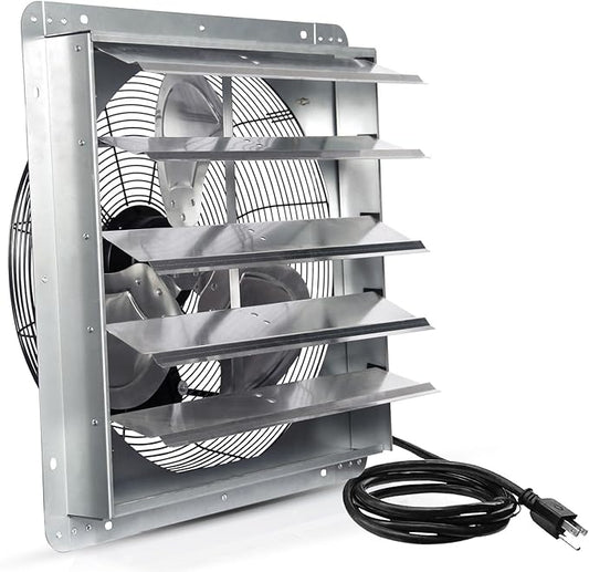 VENTISOL 20 Inch Shutter Exhaust Fan Wall Mounted, 3500CFM Exhaust Fan with Pre-Installed 1.65m Power Cord, Ventilation fan for Greenhouse, Garages, Attic, Shops, Chicken Coop